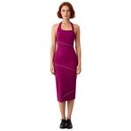 Kadın Vücudu Saran Bodycon Midi Elbise Kalın Askılı Kare Yaka Taş Detaylı Şık Gece Kokteyl-Mürdüm-34