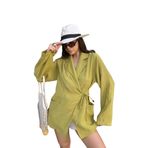 Kadın Yağ Yeşili%100 Modal Kumaş Bağlamalı Oversize Ceket 29106 - S