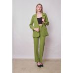 Kadın Yakalı Cep Kapaklı Uzun Kol Hafif Likralı Kumaş Oversize Blazer Ceket(Pantolonu Jument 40075)-Fıstık Yeşili