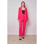 Kadın Yakalı Cep Kapaklı Uzun Kol Hafif Likralı Kumaş Oversize Blazer Ceket(Pantolonu Jument 40075)-MERCAN - 34