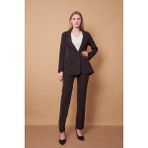 Kadın Yakalı Cep Kapaklı Uzun Kol Hafif Likralı Kumaş Oversize Blazer Ceket(Pantolonu Jument 40075)-SIYAH - 34