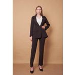 Kadın Yakalı Cep Kapaklı Uzun Kol Hafif Likralı Kumaş Oversize Blazer Ceket(Pantolonu Jument 40075)-Siyah
