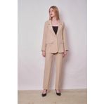 Kadın Yakalı Cep Kapaklı Uzun Kol Hafif Likralı Kumaş Oversize Blazer Ceket(Pantolonu Jument 40075)-Taş