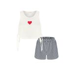 Kadın Yan Bağcık Detaylı Pamuklu Crop Şort Pijama Takımı Çok Renkli S