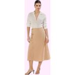 Kadın Yandan Bağcıklı Sarong Silüet Maxi Etek Dokuma Keten Görünümlü Günlük Modern Tasarım - Camel - 34