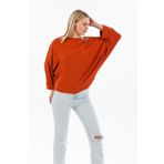 Kadın Yarasa Duble Kol Salaş Ekstra Oversize Rahat Yuvarlak Yaka Bluz 2943220 Kiremit 38