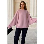 Kadın Yarasa Duble Kol Salaş Ekstra Oversize Rahat Yuvarlak Yaka Bluz 2943220 Pudra 40