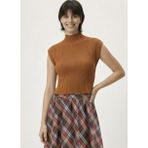 Kadın Yarım Balıkçı Yaka Fitilli Triko Kolsuz Crop Bluz - Standart - Kahverengi