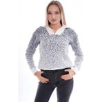 Kadın Yarım Fermuar Detaylı Triko Örme Yumoş Kazak 245159 - - Ekru - Standart