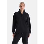 KADIN YARIM FERMUARLI MODAL SWEATSHIRT Siyah