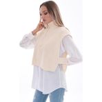 Kadın Yarım Fermuarlı Triko Örme Süveter 245167 - - Ekru - Standart