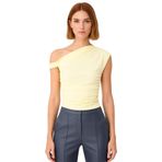 Kadın Yazlık Bluz Fitted Kırmızı Asimetrik Yaka Düşük Kol Dokuma Sandy Polyester Elastan Karışımı_Sarı-XL