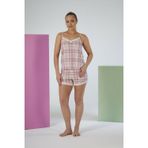 Kadın Yazlık Kareli İp Askılı Şortlu Viskon Pijama Takımı - Pembe