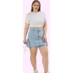 Kadın Yazlık Kısa Denim Etek Pamuk Yüksek Bel A Line Günlük Kullanım Yaz Aylarının Vazgeçilmezi - Açık Mavi - 50