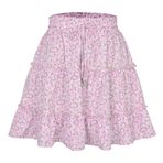 Kadın yazlık kısa etek, Boho etek, mini etek, çiçekli yazlık etek, fırfırlı ve çiçek desenli, yüksek bel sallanan plaj eteği, Pembe 01, S