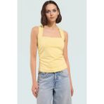 Kadın Yazlık Kolsuz Bluz Pamuklu Rahat Kare Yaka Premium Kalite Modern Stil - Açık Sarı - XL