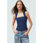 Kadın Yazlık Kolsuz Bluz Pamuklu Rahat Kare Yaka Premium Kalite Modern Stil - Indigo - XL