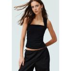 Kadın Yazlık Kolsuz Bluz Pamuklu Rahat Kare Yaka Premium Kalite Modern Stil - Siyah - 2XS