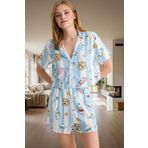 Kadın Yazlık Viskoz Pijama Takımı Şortlu Baskılı Rahat Ev Giyim Seti Konforlu Kesim