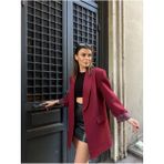 Kadın Yeni Sezon Leopar Astar Detaylı Uzun Blazer Ceket - Bordo - M