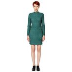 Kadın Yeşil Geometrik Desenli Dik Yaka Bodycon İspanyol Kol Mini Örme Kışlık Elbise Şık İş Ortamı-Zümrüt Yeşili-XS