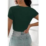 Kadın Yeşil Yarım Kol Düz Yaka Crop Top Bluz