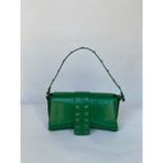 Kadın Yeşil Zımbalı Kavisli Baget Baguette Çanta Rugan Asimetrik Krokodil Günlük Omuz Çantası - Koyu Yeşil