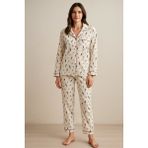 Kadın Yılbaşı Temalı Pijama Takımı Ekru