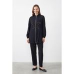 Kadın Yıldız Taş Detaylı Fermuarlı Tunik Pantolon Takım – 14447TKS - BLACK