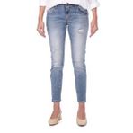 Kadın Yırtık Detaylı Slim Fit Jean Pantolon Mavi