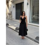 Kadın Yükse Bel Pileli Uzun Etek - Siyah - M
