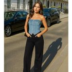 Kadın Yüksek Bel %100 Pamuk Wide Leg Siyah Jean Pantolon