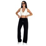 Kadın Yüksek Bel Geniş Paça Bağcıklı Sweatpant – Urban Ease, siyah, s