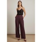 Kadın Yüksek Bel Geniş Paça Kumaş Pantolon -18289PNT - BURGUNDY