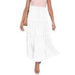 Kadın yüksek bel Maxi etek düz renk yaz uzun elbiseler A-line Boho elastik bel pilili salıncak elbise ipli, Stil 1-beyaz, M