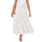 Kadın yüksek bel Maxi etek düz renk yaz uzun elbiseler A-line Boho elastik bel pilili salıncak elbise ipli, Stil 2-beyaz, M