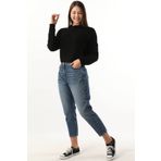 Kadın Yüksek Bel Mom Fit Jean Pantolon Mavi