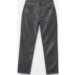 Kadın Yüksek Bel Parlak Mum Kumaş Wide Leg Jean Pantolon