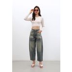 Kadın Yüksek Bel Skater Fit Jean Pantolon Tint Yeşil