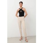 Kadin Yuksek Bel Straight Fit Jean Pantolon Ekru