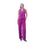 Kadın Yüksek Bel Yan Cepli Bol Paça Rahat Kesim Palazzo Kumaş Pantolon-Magenta