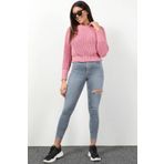 Kadın Yüksek Bel Yırtık Detaylı Skinny Fit Jean Pantolon Mavi
