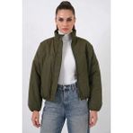 Kadın Yüksek Yaka Bomber Şişme Oversize Haki Mont - 42