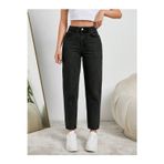 Kadın Yüksel Bel Mom Jean Siyah Kadın Pantolon %100 cotton Esneme yok