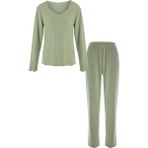 Kadın Yumuşak Dokulu Fitilli Süs Dikişli Soft Touch Pijama Takımı - Yeşil