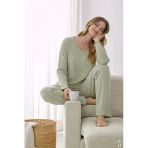 Kadın Yumuşak Dokulu Fitilli Süs Dikişli Soft Touch Pijama Takımı