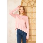 Kadın Yumuşak, Parmak Eldiven Detaylı, Asimetrik Pliseli Salaş Basic Spor Yoga Bluz 3459150 Pembe 40