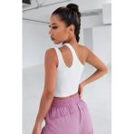 Kadın Zarif Dokunuş Beyaz Tek Omuz Cut Out Detaylı Crop Top Bluz