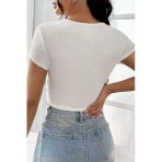 Kadın Zarif Dokunuş Beyaz Yarım Kol Düz Yaka Crop Top Bluz