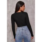 Kadın Zarif Dokunuş Siyah Uzun Kollu Büzdürme Bağcık Detaylı Crop Top Bluz